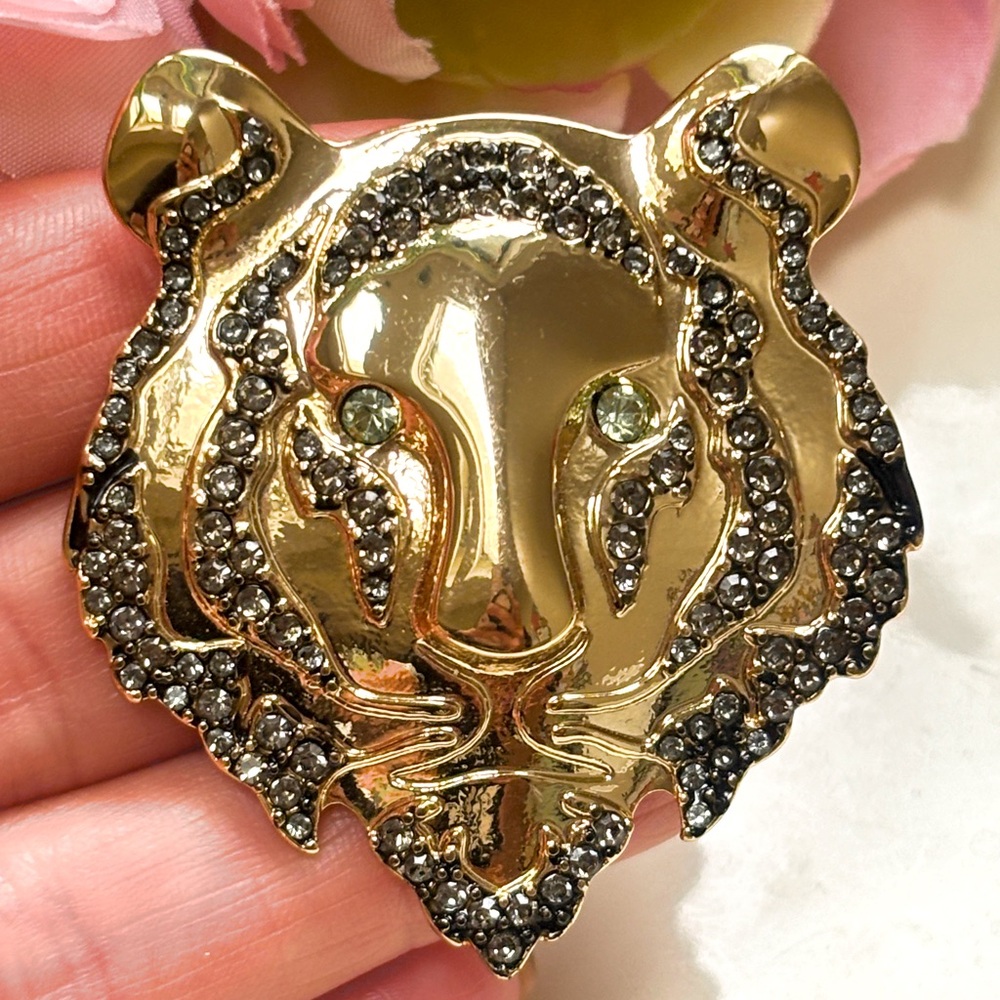 Anne Klein Gold-Tone Color Pavé Tiger Head Pin